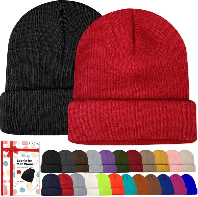 lucdnc Beanies for Men Women 2 Pack Fall Winter Men's Hats Unisex Warm Knit Skullies Beanies Soft Ski Caps - Image 1